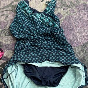 Lands' End Women's One Piece Swimsuit - Navy and Teal